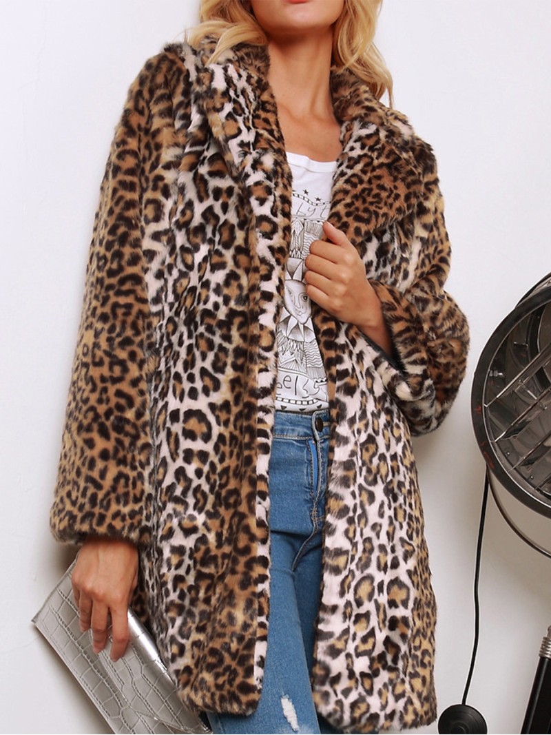 Leopard Print Faux Fur Coat Autumn and Winter Women Long Imitation Fur Coat