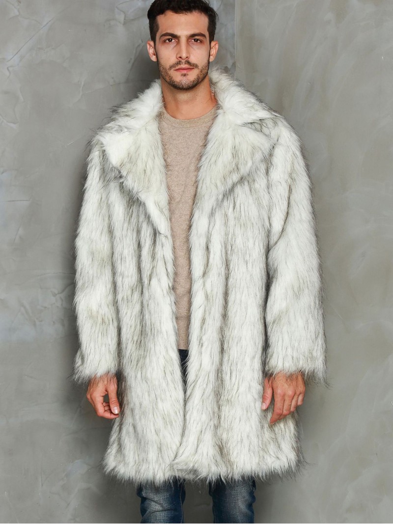 Faux Fur Coat with Suit Collar Men Popular Long Outerwear