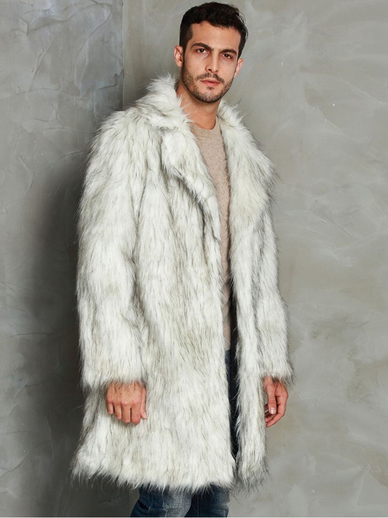 Faux Fur Coat with Suit Collar Men Popular Long Outerwear