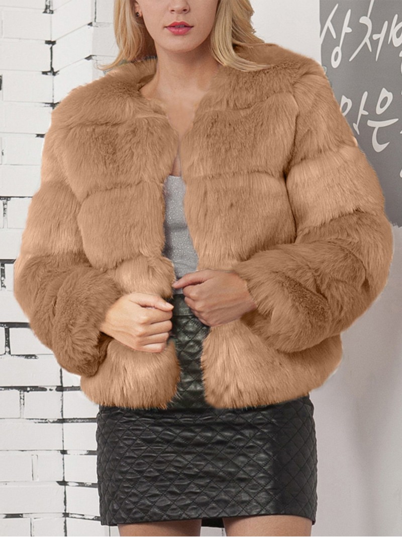 Women Short Faux Fur Jacket Autumn Winter Multicolor Casual Tops