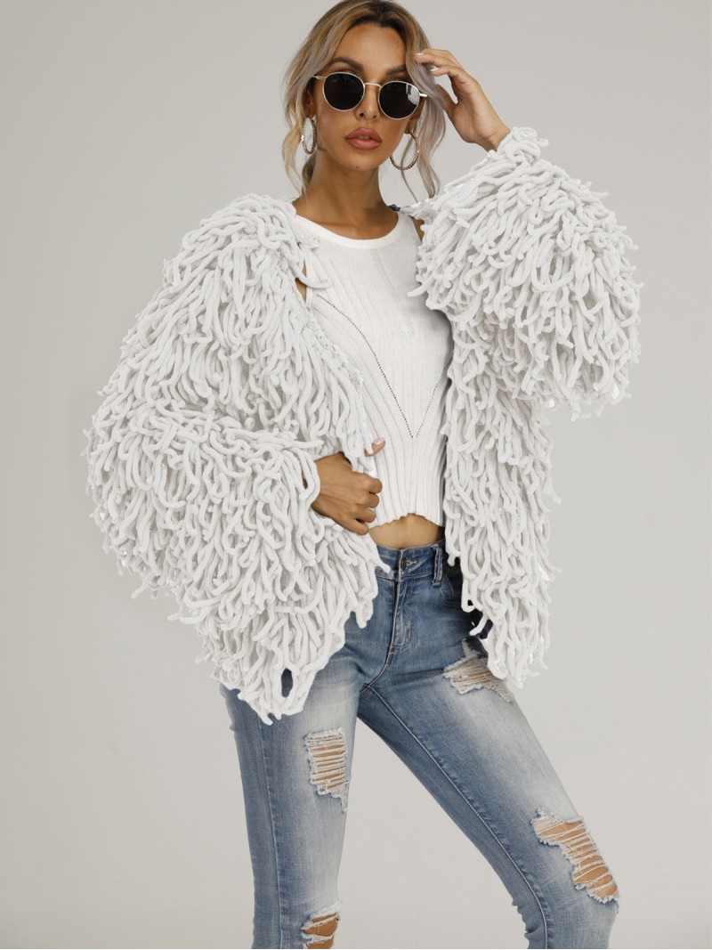 Women Faux Fur Jacket Autumn Winter Outerwear Fashion Plush Tassel Sweater