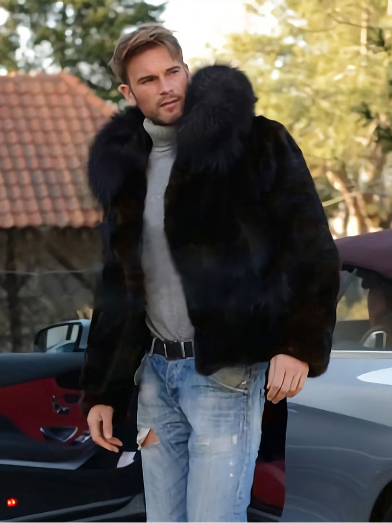 Men Faux Fur Jacket Black Autumn and Winter Popular Imitation Fox Fur Tops
