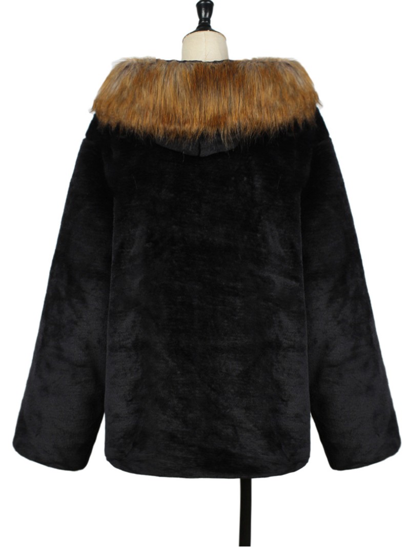 Faux Fur Jacket Hooded Men Fashion Warmth Black Imitation Fox Fur Outerwear