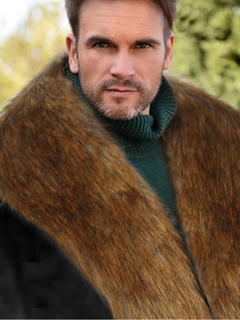 Faux Fur Jacket Men Autumn and Winter Black Plush Tops Hip-Length