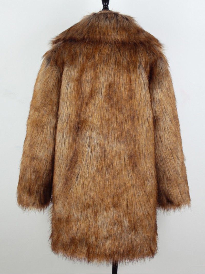 Long Imitation Fox Fur Coat Suit Collar Women Casual Autumn Winter Yellow Overcoat
