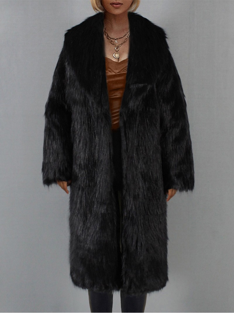 Faux Fur Coat Women Winter Warm Casual Plush Tops Knee-Length