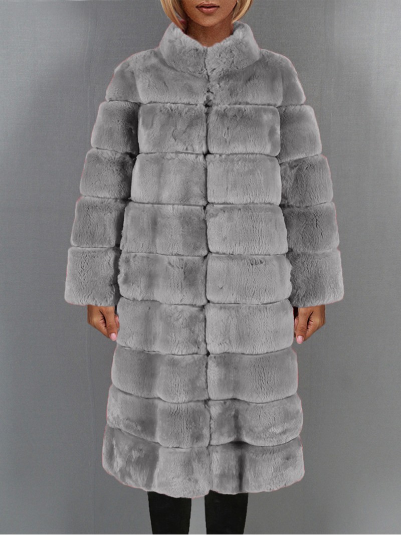 Women Long Faux Fur Coat Autumn Winter Fashion Stand Collar Overcoat