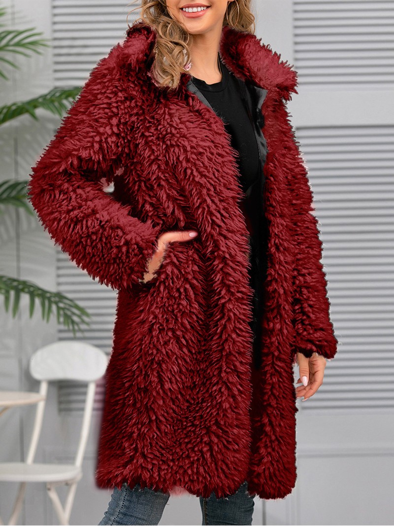 Lapel Faux Fur Coat Autumn and Winter Female Long Plush Tops Mid-Length