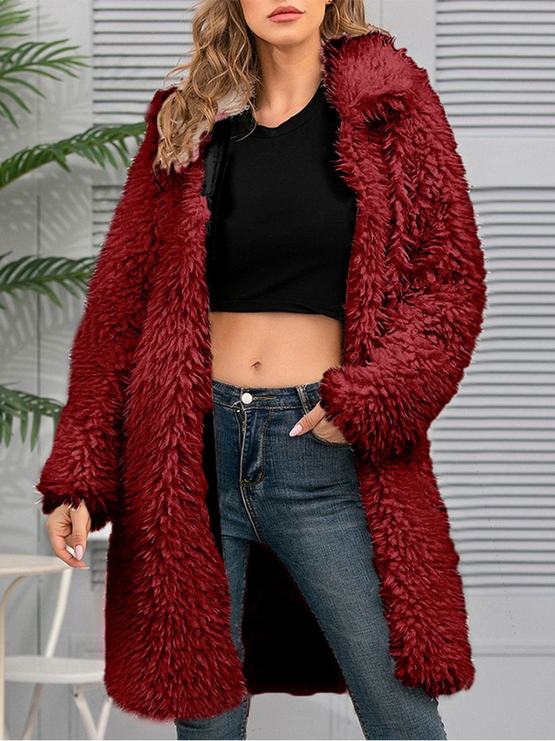 Lapel Faux Fur Coat Autumn and Winter Female Long Plush Tops Mid-Length