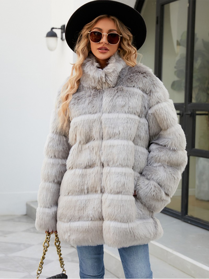 Faux Fur Coat Autumn and Winter Women New Fashion Popular Casual Tops Mid-Length