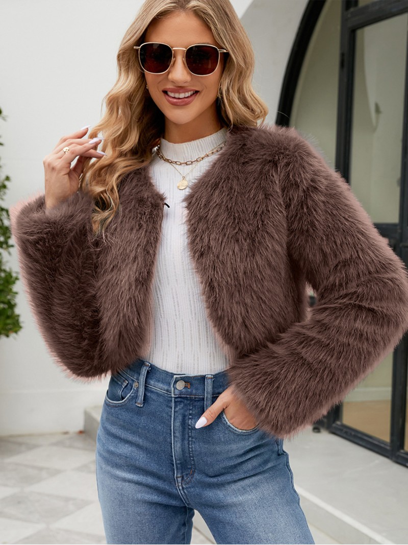 Women Faux Fur Jacket Multiple Color Fashion Cropped Casual Tops