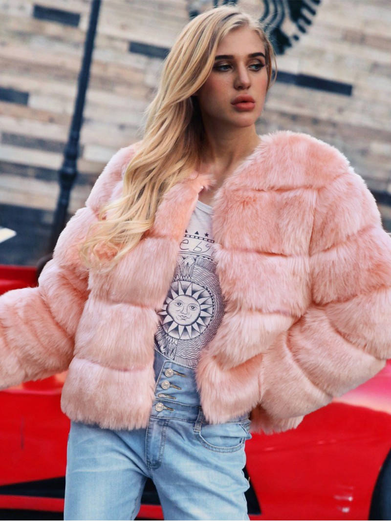 Women Faux Fur Jacket Winter Warm Imitation Fox Fur Fashion Short Outerwear