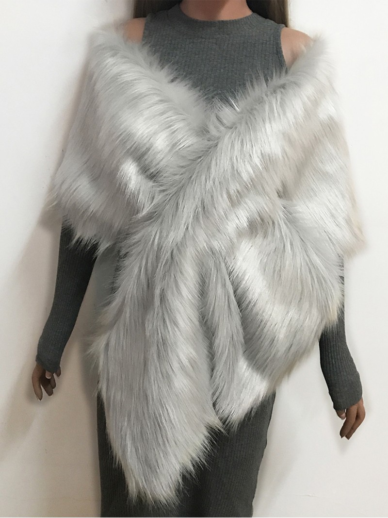 Women Faux Fur Shawl Scarf Fashion Cross Wedding Wrap Cape