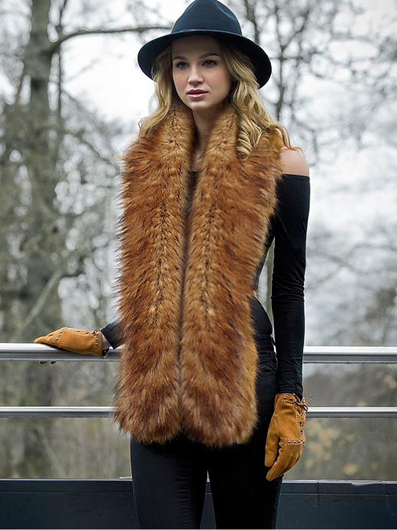 Women Faux Fox Fur Scarf Winter Warm Long Shawl Fur Collar