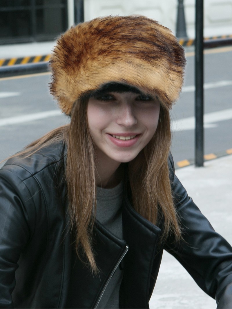 Fashion Colorful Faux Fur Hat Winter Around Cap Headwear Warm Hood Women Accessories