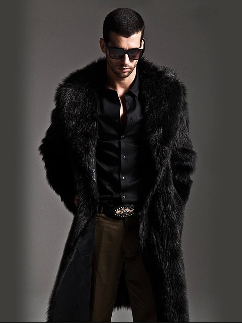 Long Faux Fur Coat Fashion Suit Collar Autumn Winter Extra Thick Men Overcoat