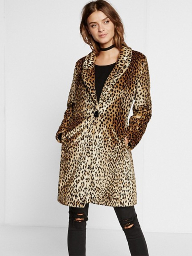Leopard Faux Fur Coat Female Winter Warm Long Fashion Overcoat