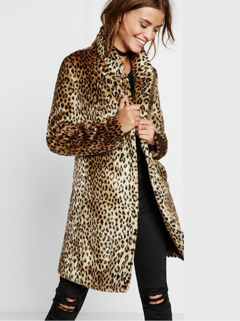 Leopard Faux Fur Coat Female Winter Warm Long Fashion Overcoat