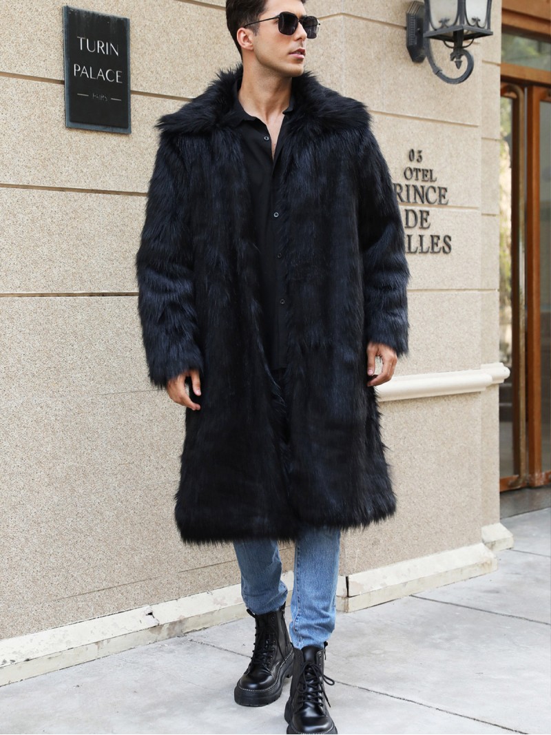 Men Long Faux Fur Coat Square Collar Multiple Color Windbreaker