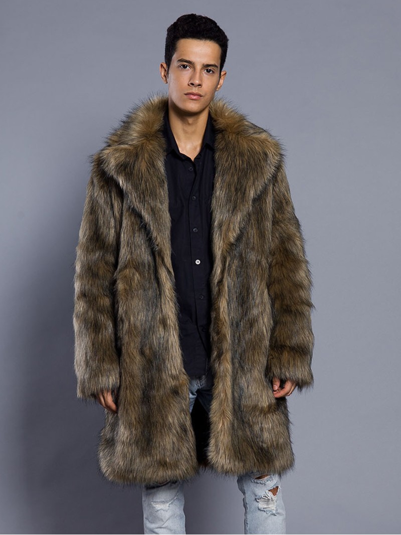 Men Faux Fur Coat Autumn and Winter Popular Long Windbreaker