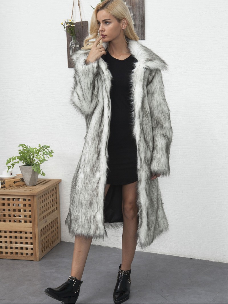 Women Faux Fur Autumn and Winter Long Coat Fashion Square Collar Full-Length