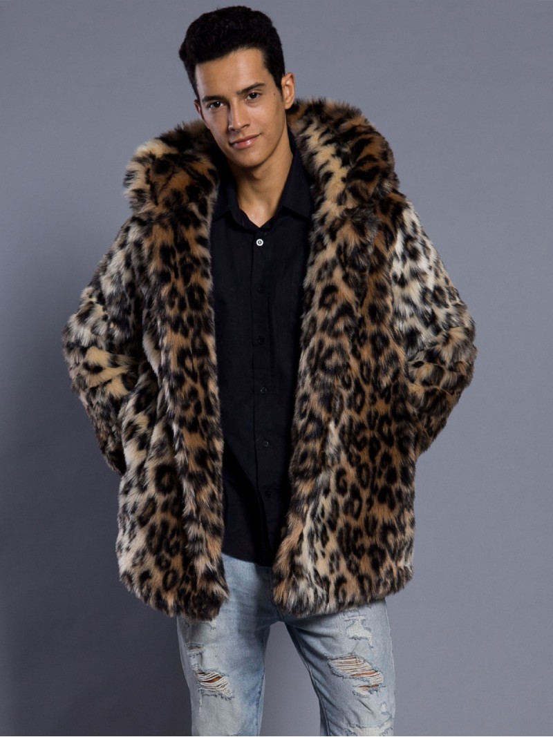 Fashion Men Faux Fur Coat Hooded Autumn and Winter Warm Overcoat