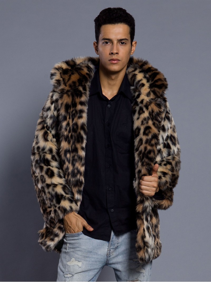 Fashion Men Faux Fur Coat Hooded Autumn and Winter Warm Overcoat