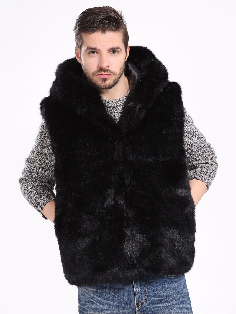 Faux Fur Vest Hooded Autumn Winter Short Men Sleeveless Tops