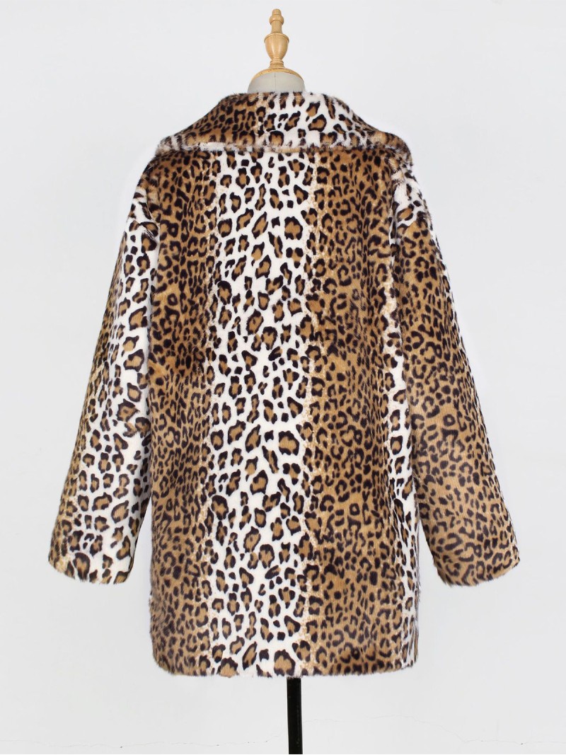 Women Leopard Faux Fur Jacket Autumn and Winter Fashion Short Plush Tops