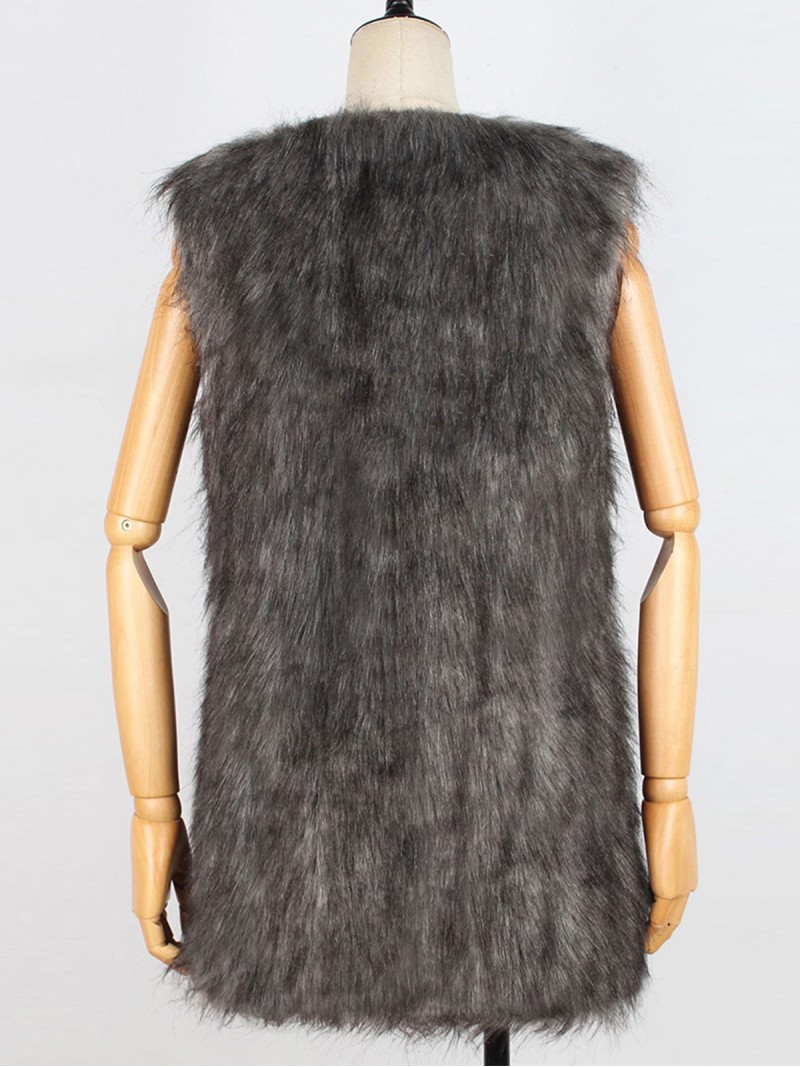 Faux Fur Vest Female Gray Fashion Mid-Length Sleeveless Waistcoat
