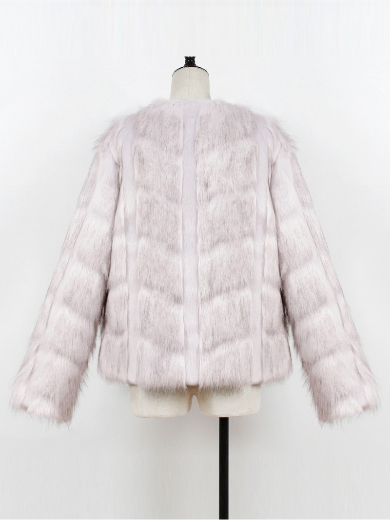 Faux Fur Jacket Female Light Gray European and American Fashion Long Sleeves Outerwear
