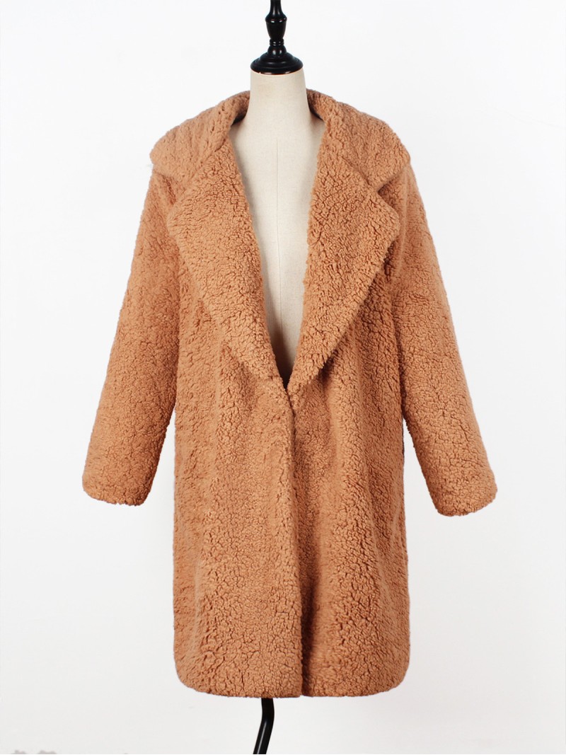 Women Faux Fur Coat Suit Collar European and American Long-Sleeved Overcoat