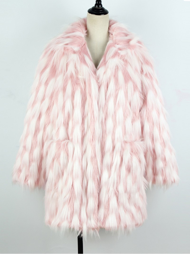 Faux Fur Coat Stand Collar Women Mid-Length Casual Plush Overcoat