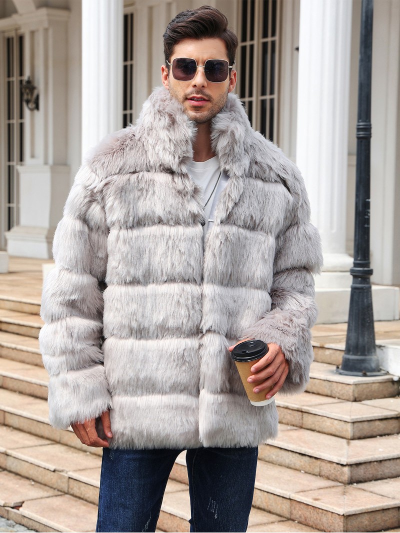 Faux Fur Men Coat Multicolor Winter Mid-Length Plush Fashion Outerwear
