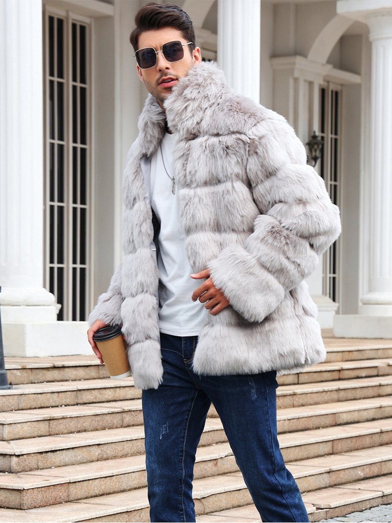 Faux Fur Men Coat Multicolor Winter Mid-Length Plush Fashion Outerwear
