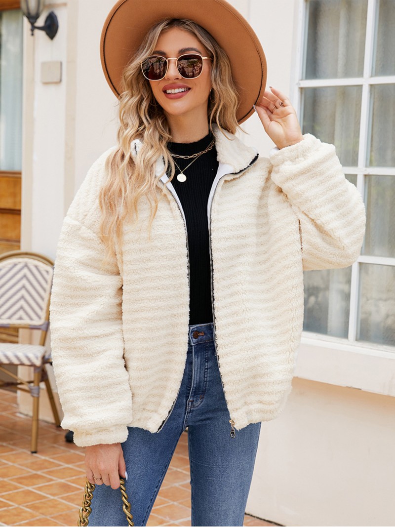 Faux Fur Jacket Female Autumn and Winter Fashion Long-Sleeved Zipper Plush Tops