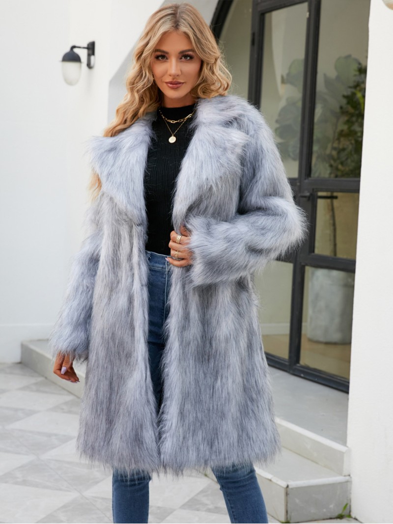 Faux Fur Long Coat Female Suit Collar European and American Plush Overcoat