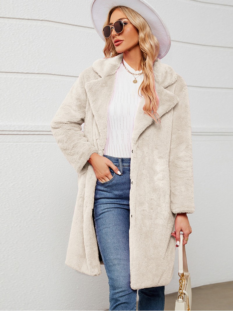 Faux Fur Women Coat Suit Collar Autumn and Winter Fashion Casual Plush Long Overcoat