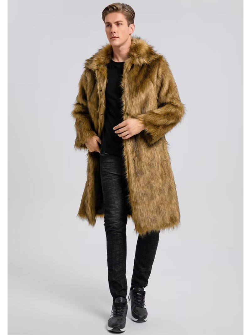 Faux Fur Coat Men Loose Warm Plush Long Tops Commuter Style