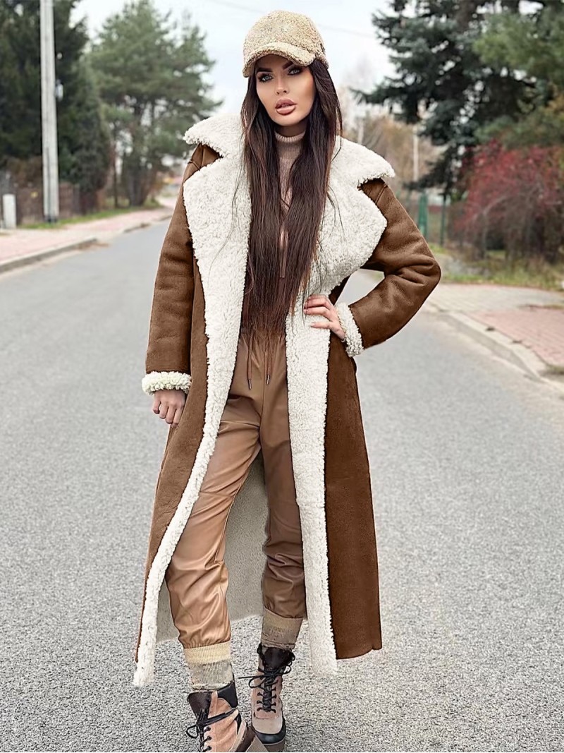 Female Commuter Style Multicolor Faux Fur Coat Winter Thickened Plush Overcoat