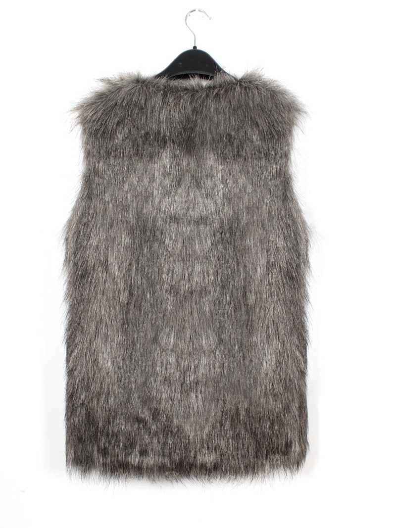 Women Faux Fur Vest Gray European and American Mid-Length Sleeveless Plush Tops