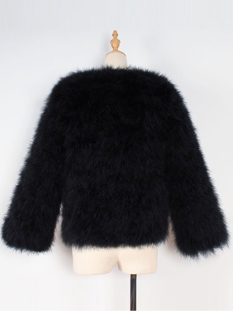 Women Faux Fur Jacket Black and White Winter Fashion Short Casual Tops